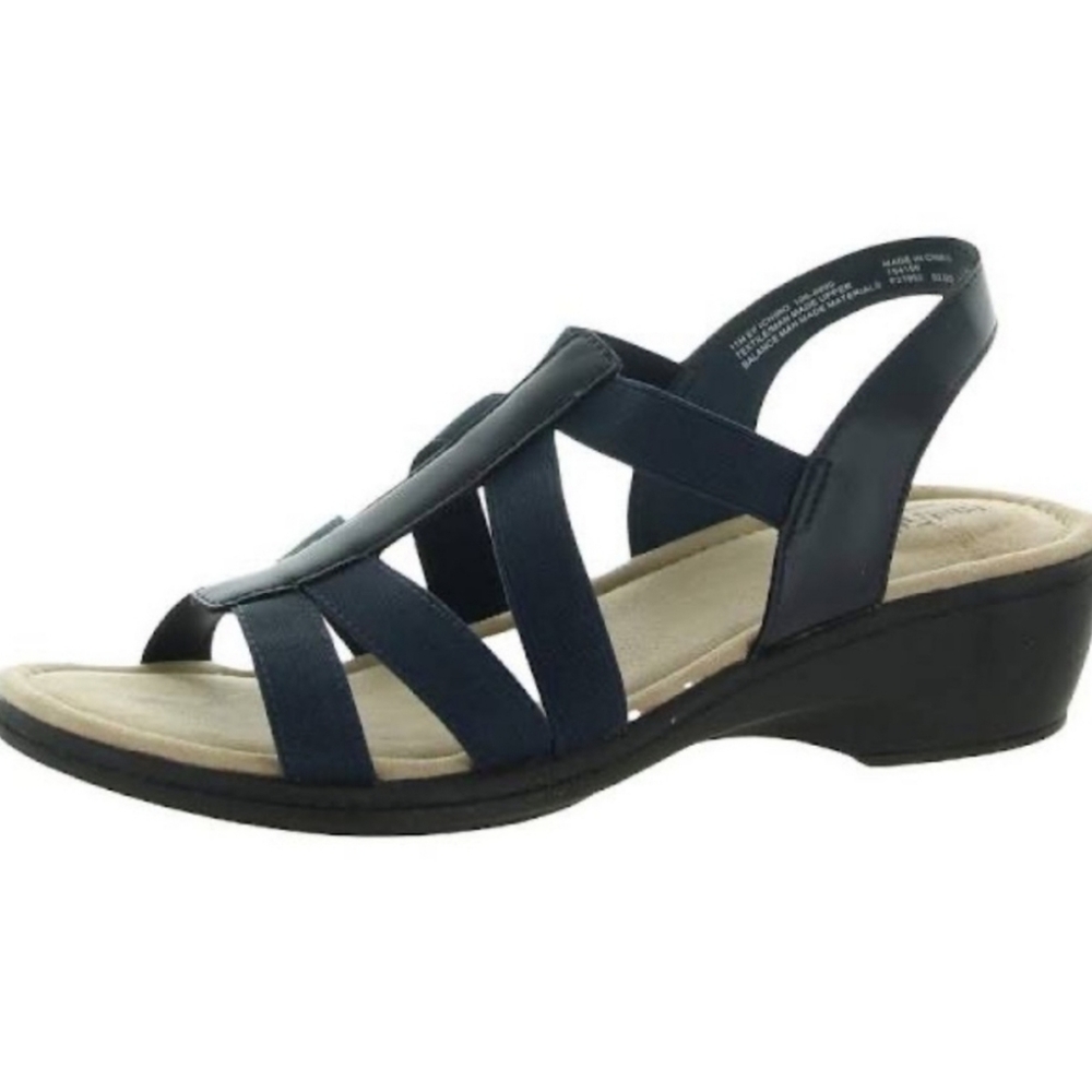 East 5th Ichiro Memory Foam Wedge Sandals Size 6M Color Navy